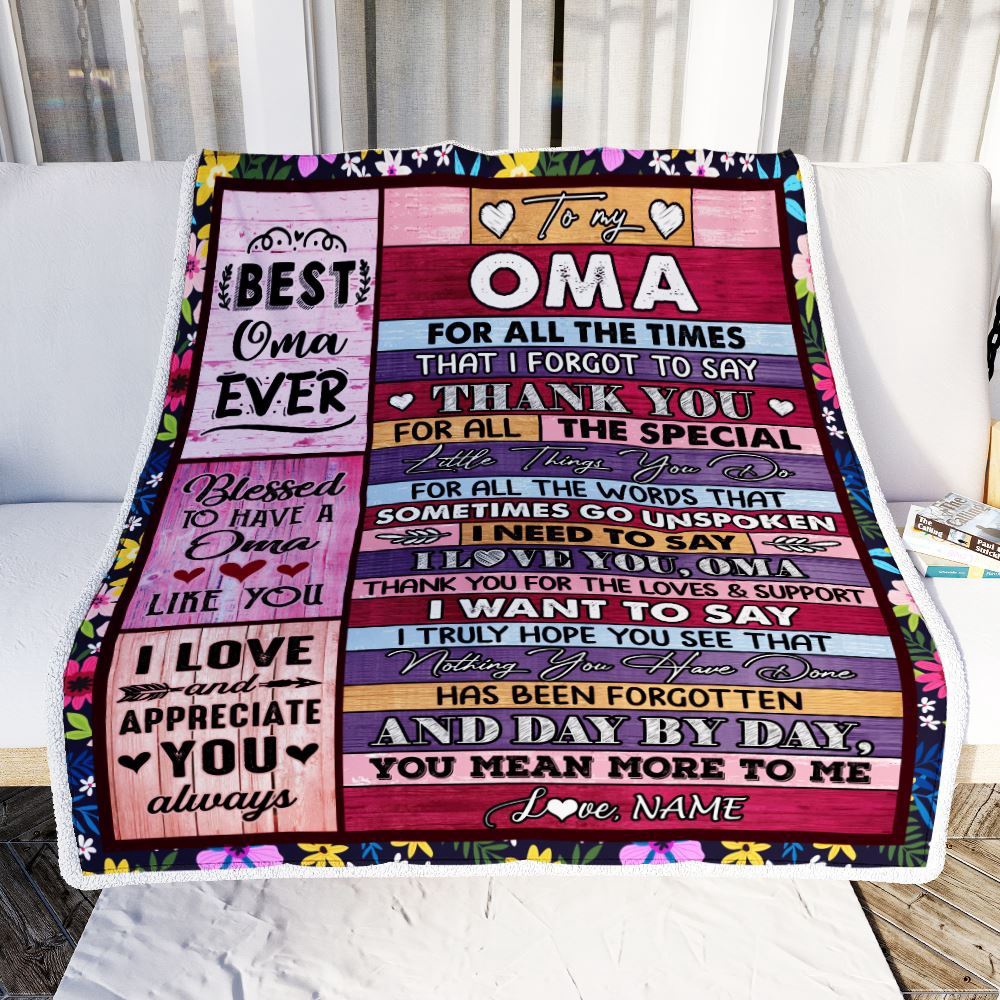 Oma Blanket From Granddaughter Grandson Thank You For The Love, Personalized Blanket For Mom, Mother’s Day Gifts Blanket