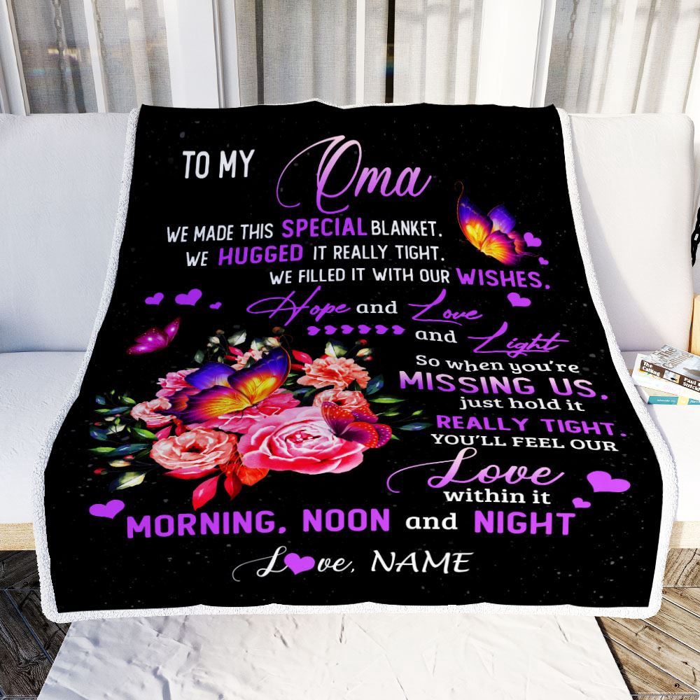 Oma Blanket From Grandkids Granddaughter We Made This Special Blanket Flower, Personalized Blanket For Mom, Mother’s Day Gifts Blanket