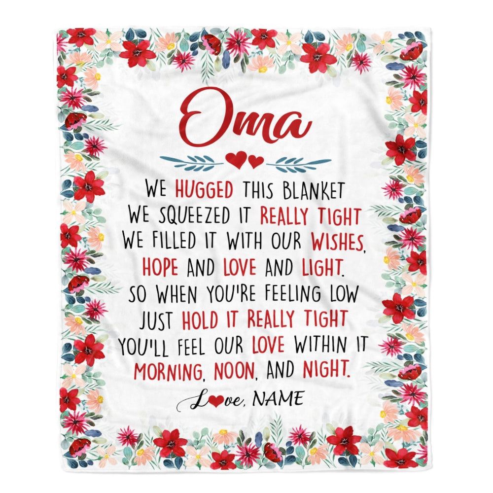 Oma Blanket From Grandkids Grandson Granddaughter We Hugged This Blanket, Personalized Blanket For Mom, Mother’s Day Gifts Blanket