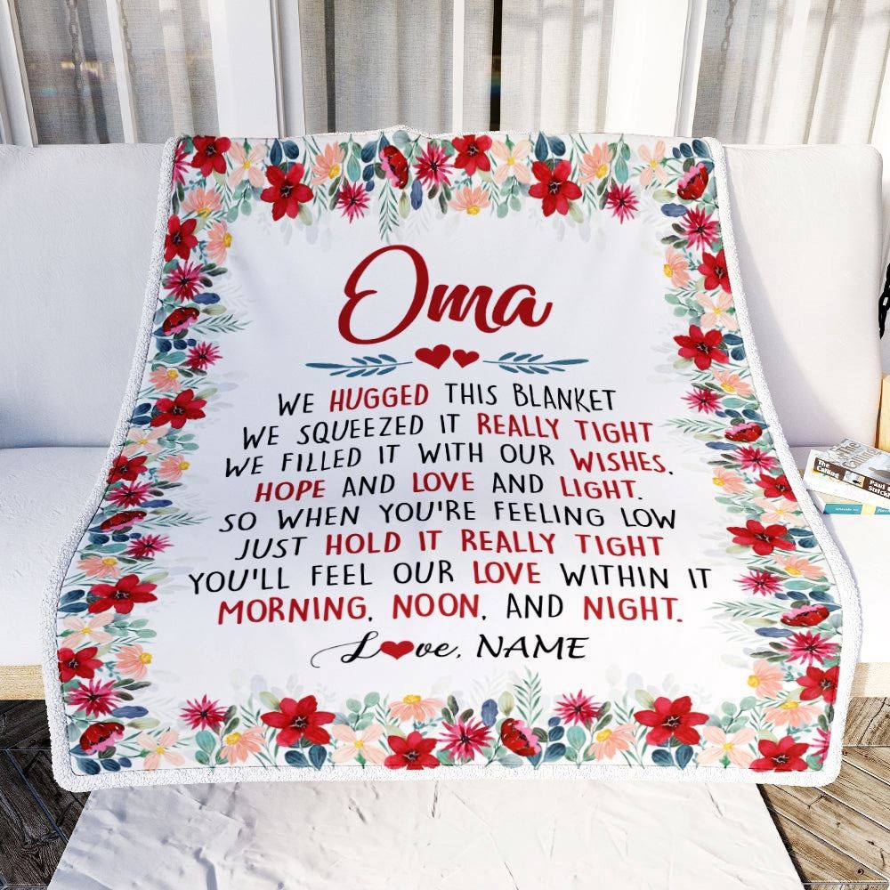Oma Blanket From Grandkids Grandson Granddaughter We Hugged This Blanket, Personalized Blanket For Mom, Mother’s Day Gifts Blanket