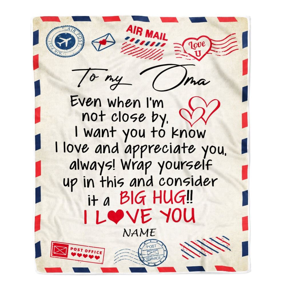 Oma Blanket From Grandkids I Love You Hugs Air Mail Letter, Personalized Blanket For Mom, Mother’s Day Gifts Blanket Oma Blanket From Grandkids I Love You Hugs Air Mail Letter, Personalized Blanket For Mom, Mother’s Day Gifts Blanket