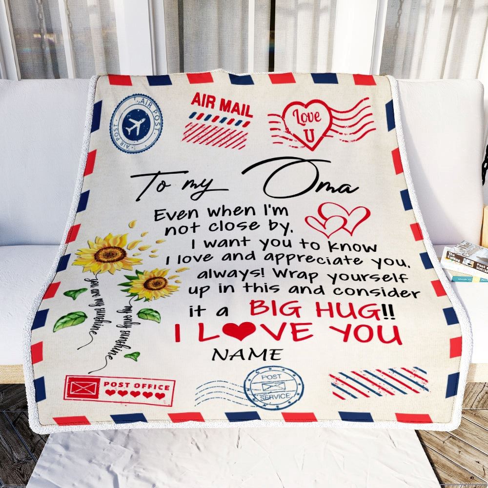 Oma Blanket From Grandkids Love Big Hug Air Mail Letter Sunflower, Personalized Blanket For Mom, Mother’s Day Gifts Blanket Oma Blanket From Grandkids Love Big Hug Air Mail Letter Sunflower, Personalized Blanket For Mom, Mother’s Day Gifts Blanket