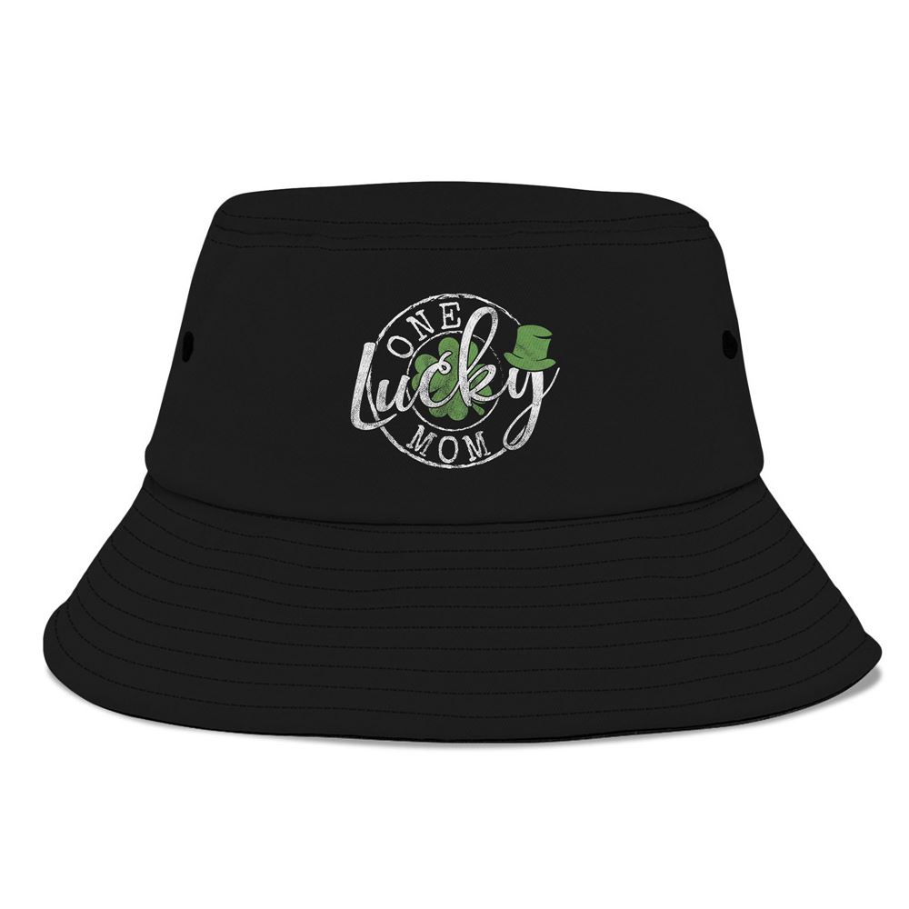 One Lucky Mom Funny Mother Irish Clovers St Patricks Day Bucket Hat, Mother Day Hat, Mother’s Day Gifts