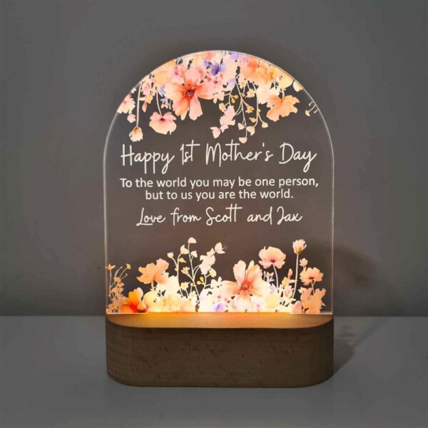 Personalised Handcrafted Floral LED Lamp for Mother’s Day, 1st Mother’s Day World 3D Led Light Wooden Base, Custom Mothers Day Gifts