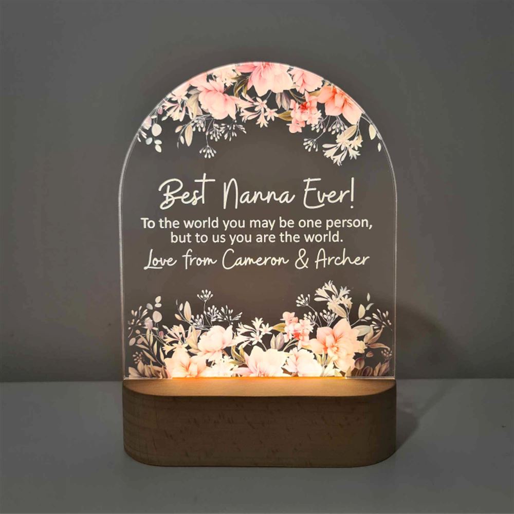 Personalised Handcrafted Floral LED Lamp for Mother’s Day, Best Nanna Ever 3D Led Light Wooden Base, Custom Mothers Day Gifts