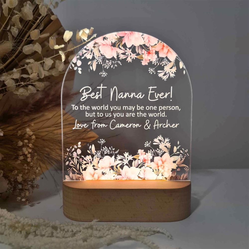 Personalised Handcrafted Floral LED Lamp for Mother’s Day, Best Nanna Ever 3D Led Light Wooden Base, Custom Mothers Day Gifts