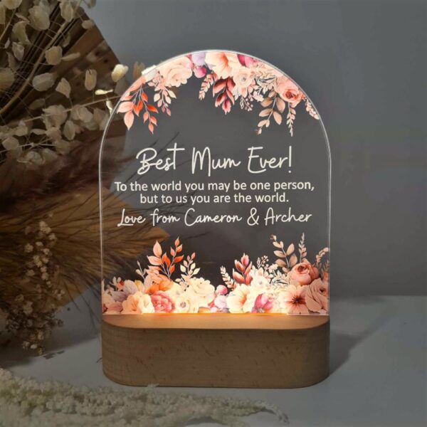 Personalised Handcrafted Floral LED Lamp for Mother’s Day, You Are The World 3D Led Light Wooden Base, Custom Mothers Day Gifts