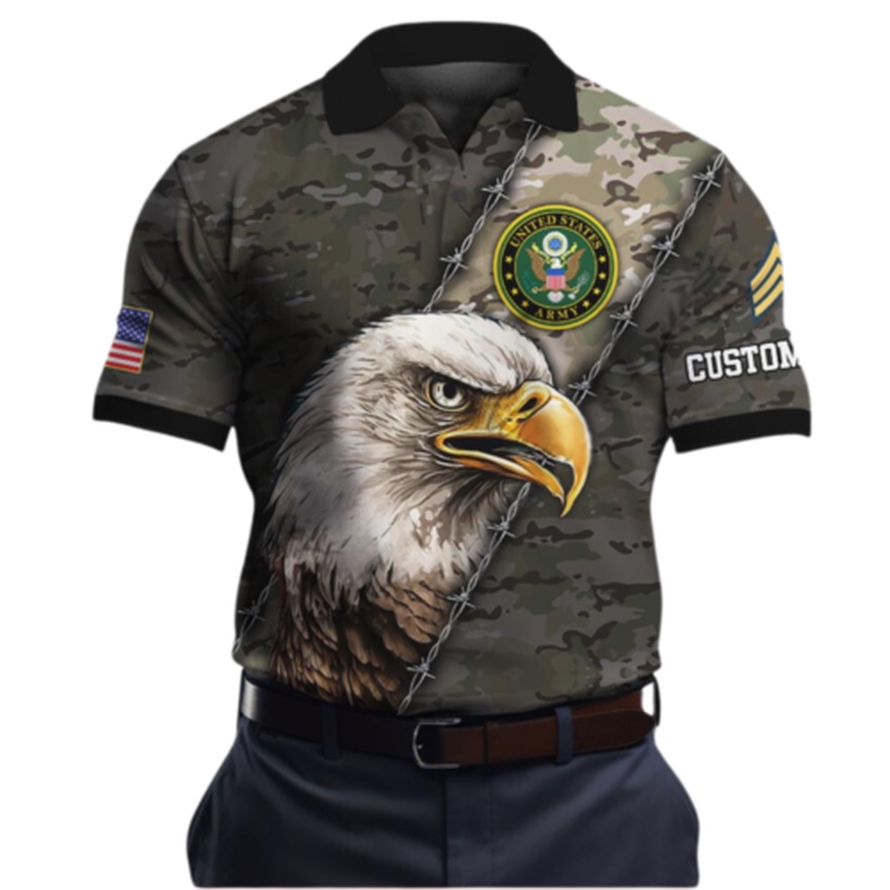Personalized Name Rank US Army Polo Shirt, Veteran Polo Shirt, Us Army Veteran Polo Shirts