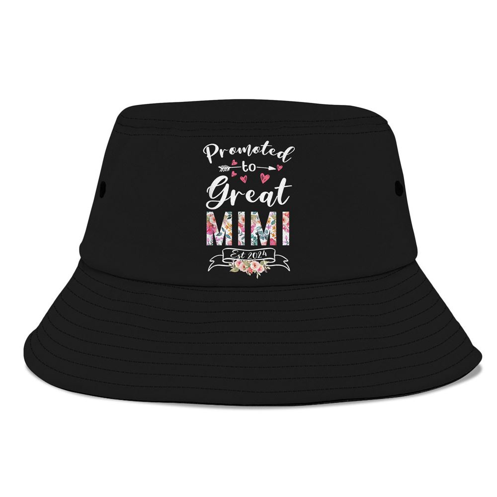 Promoted To Great Mimi Est 2024 Mothers Day Flower Bucket Hat, Mother Day Hat, Mother’s Day Gifts