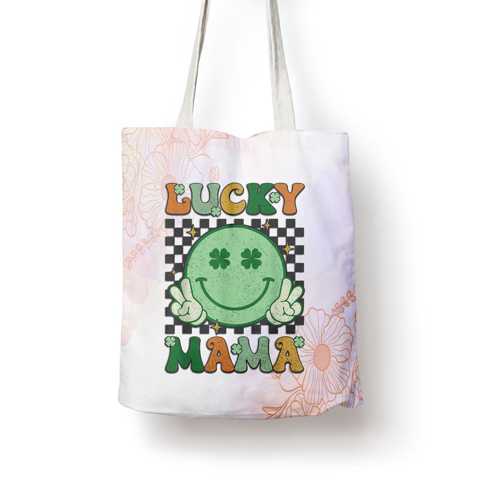 Retro Groovy St Patricks Day Lucky Mama Smile Mom Mother Tote Bag, Mom Tote Bag, Tote Bags For Moms, Mother’s Day Gifts