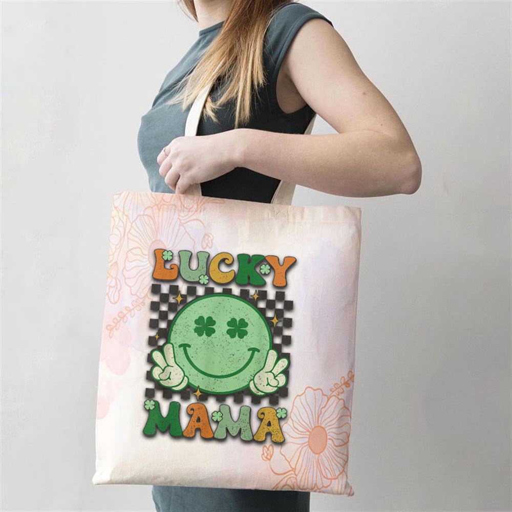 Retro Groovy St Patricks Day Lucky Mama Smile Mom Mother Tote Bag, Mom Tote Bag, Tote Bags For Moms, Mother’s Day Gifts