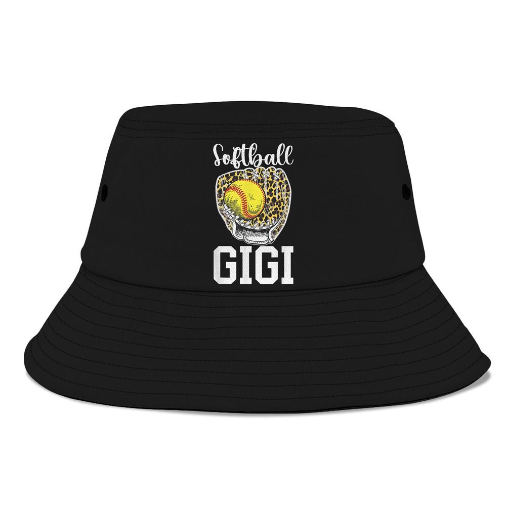 Softball Gigi Grandma Leopard Gigi Of A Softball Player Bucket Hat, Mother Day Hat, Mother’s Day Gifts