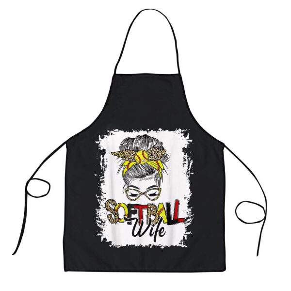 Softball Wife Life With Leopard Messy Bun Mothers Day Apron, Aprons For Mother’s Day, Mother’s Day Gifts