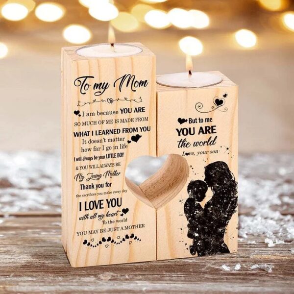 Son To Mom Wooden Candle Holder, I Will Always Be Your Little Boy & You Will Always Be My Loving Mother, Mothers Day Candle