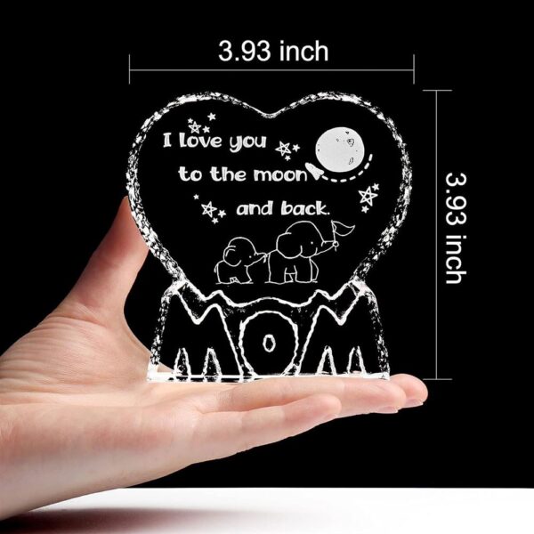To Mom, I Love You To The Moon And Back Heart Crystal, Mother Day Heart, Mother’s Day Gifts