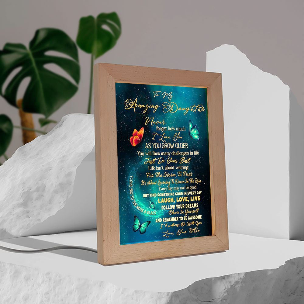 To My Amazing Daughter Butterflies Love Your Mom Vertical Frame Lamp, Picture Frame Light, Frame Lamp, Mother’s Day Gifts