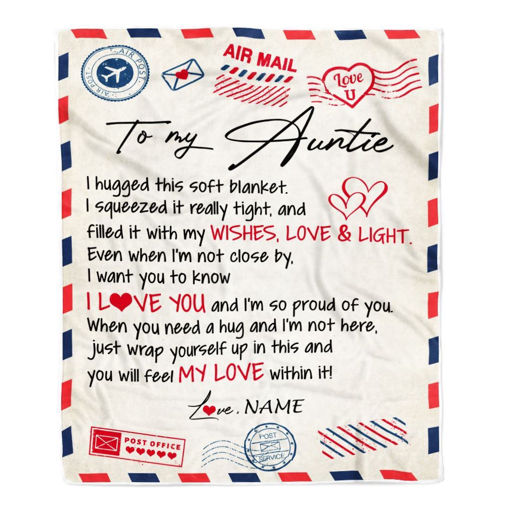 To My Auntie Blanket From Niece Nephew Air Mail Letter I Love You, Personalized Blanket For Mom, Mother’s Day Gifts Blanket