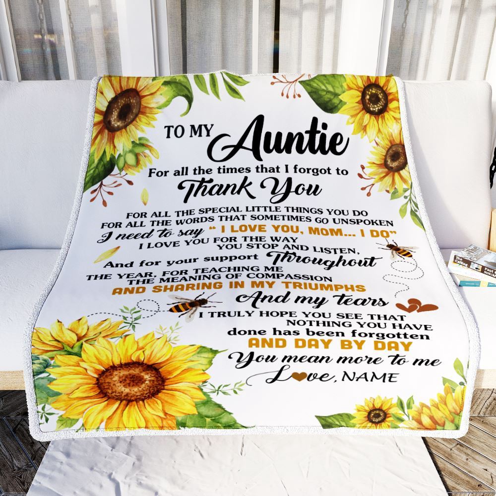 To My Auntie Blanket From Niece Nephew Sunflower Thank You I Love You, Personalized Blanket For Mom, Mother’s Day Gifts Blanket