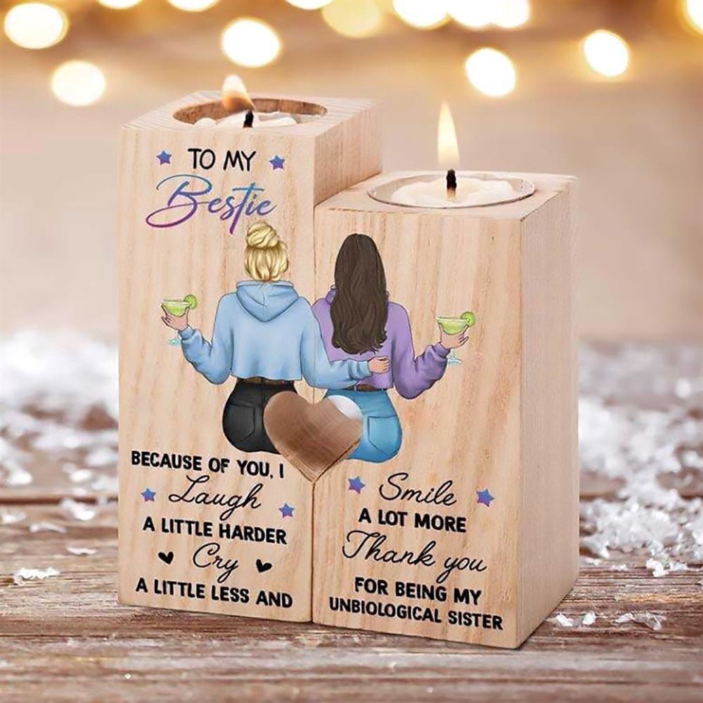 To My Bestie, Thank You For Being My Unbiological Sister 1 Heart Candle Holders, Mothers Day Candle