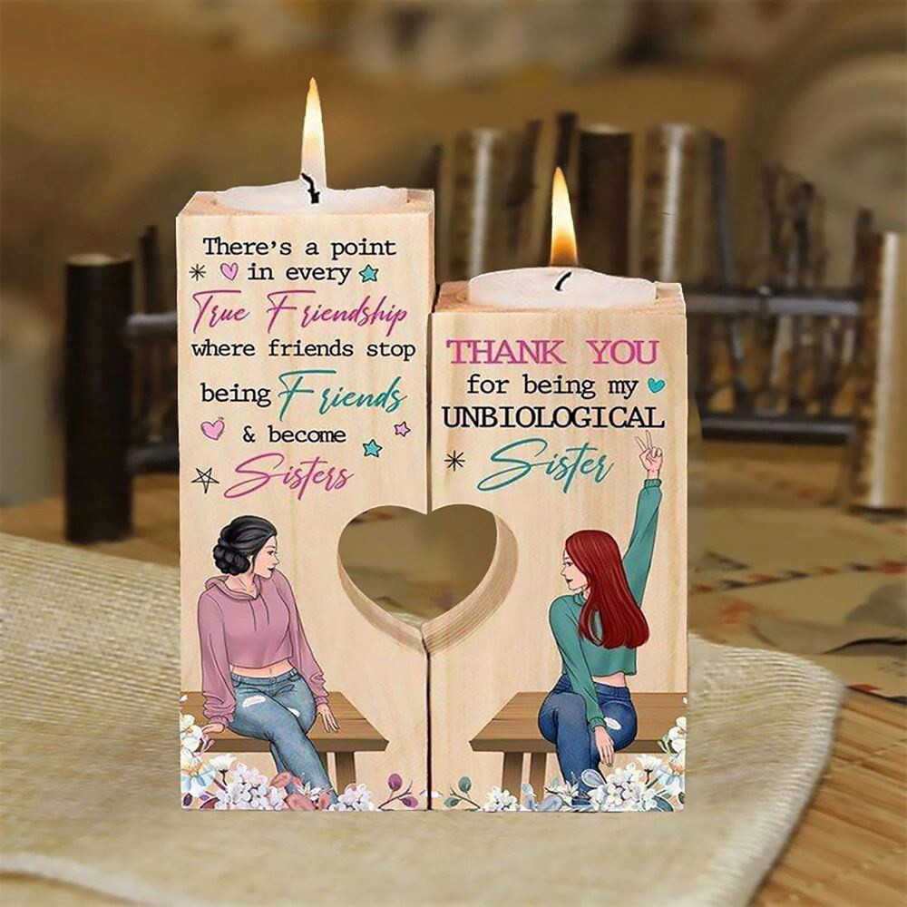 To My Bestie, Thank You For Being My Unbiological Sister 2 Heart Candle Holders, Mothers Day Candle To My Bestie, Thank You For Being My Unbiological Sister 2 Heart Candle Holders, Mothers Day Candle