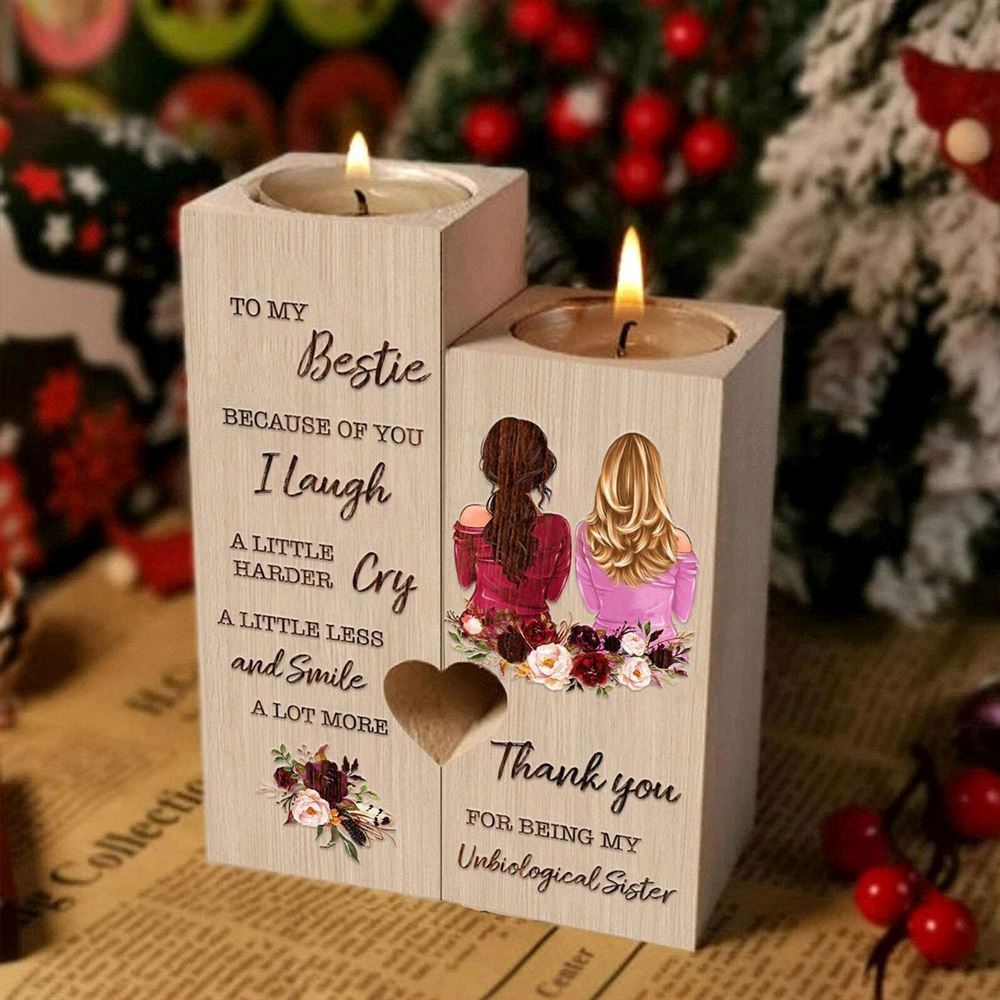 To My Bestie, Thank You For Being My Unbiological Sister 3 Heart Candle Holders, Mothers Day Candle