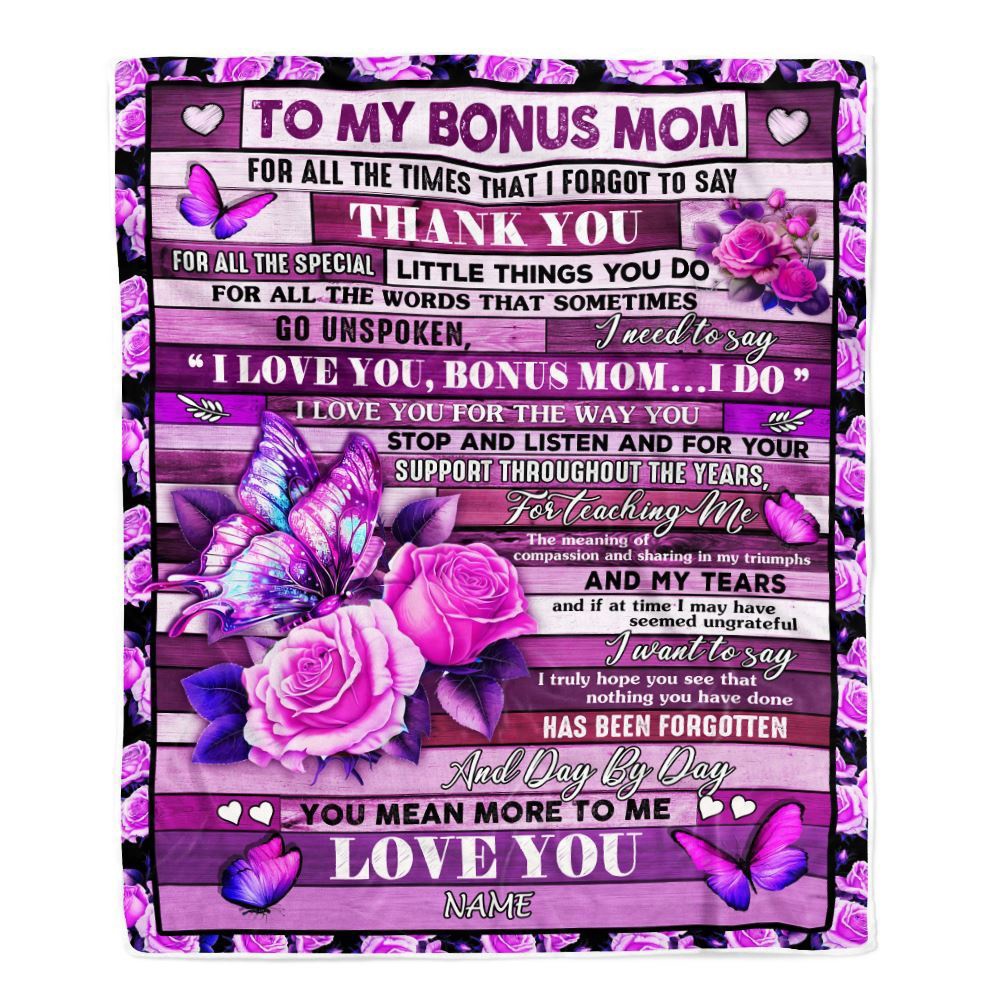 To My Bonus Mom Blanket From Daughter Nephew Wood Butterfly You Mean More To Me, Personalized Blanket For Mom, Mother’s Day Gifts Blanket To My Bonus Mom Blanket From Daughter Nephew Wood Butterfly You Mean More To Me, Personalized Blanket For Mom, Mother’s Day Gifts Blanket