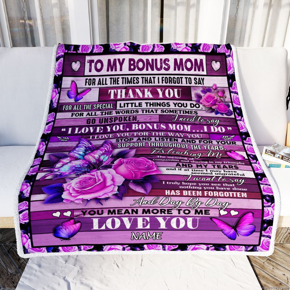 To My Bonus Mom Blanket From Daughter Nephew Wood Butterfly You Mean More To Me, Personalized Blanket For Mom, Mother’s Day Gifts Blanket To My Bonus Mom Blanket From Daughter Nephew Wood Butterfly You Mean More To Me, Personalized Blanket For Mom, Mother’s Day Gifts Blanket