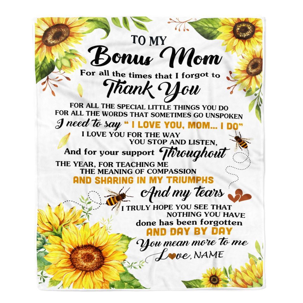 To My Bonus Mom Blanket From Step Daughter Sunflower Thank You I Love You, Personalized Blanket For Mom, Mother’s Day Gifts Blanket