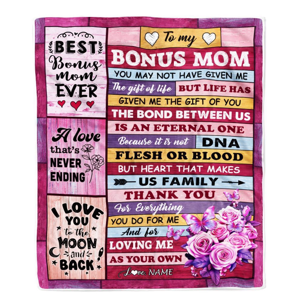 To My Bonus Mom Blanket From Stepdaughter Stepson Wood Thank You For Everything Step, Personalized Blanket For Mom, Mother’s Day Gifts Blanket To My Bonus Mom Blanket From Stepdaughter Stepson Wood Thank You For Everything Step, Personalized Blanket For Mom, Mother’s Day Gifts Blanket