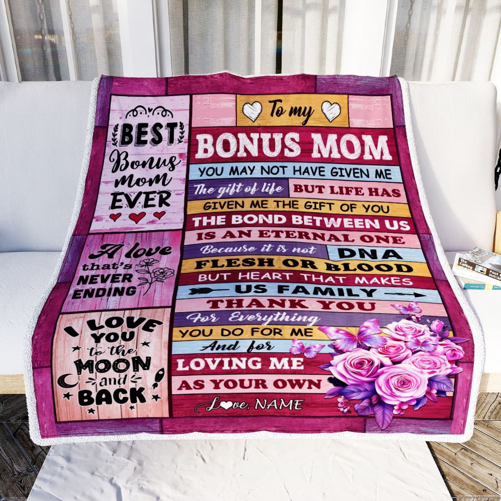 To My Bonus Mom Blanket From Stepdaughter Stepson Wood Thank You For Everything Step, Personalized Blanket For Mom, Mother’s Day Gifts Blanket To My Bonus Mom Blanket From Stepdaughter Stepson Wood Thank You For Everything Step, Personalized Blanket For Mom, Mother’s Day Gifts Blanket