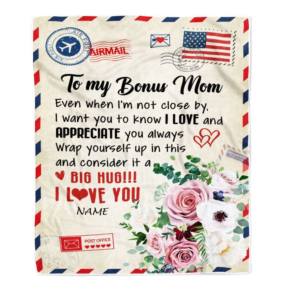 To My Bonus Mom Blanket from Daughter Son Floral Air Mail Letter I Love You Bonus, Personalized Blanket For Mom, Mother’s Day Gifts Blanket To My Bonus Mom Blanket from Daughter Son Floral Air Mail Letter I Love You Bonus, Personalized Blanket For Mom, Mother’s Day Gifts Blanket