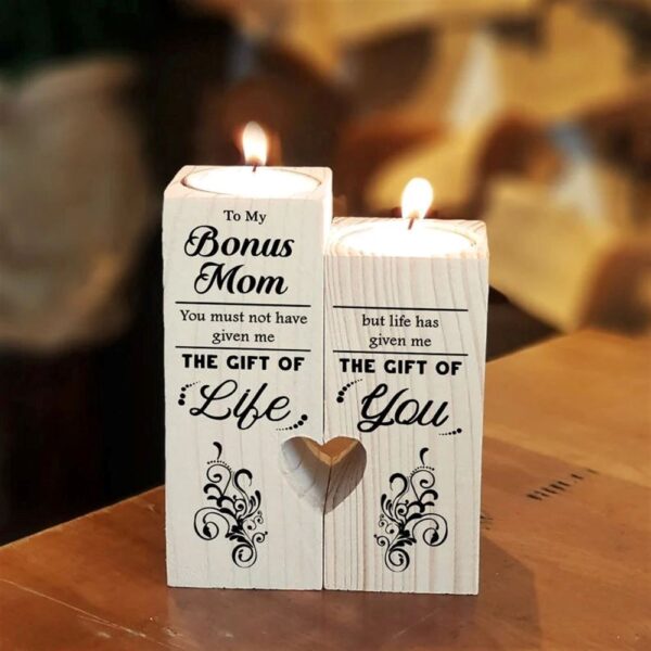 To My Bonus Mom Wooden Candlestick Shelf Couple Decoration Gift Bonus Mom Gifts, Mothers Day Candle