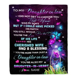 To My Daughter In Law Blanket From Mother In Law Butterfly Birthday Pregnant, Mother Day Blanket, Personalized Blanket For Mom