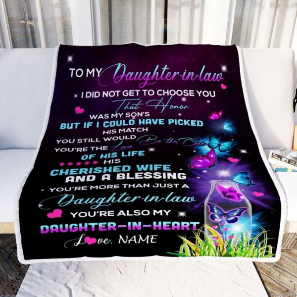 To My Daughter In Law Blanket From Mother In Law Butterfly Birthday Pregnant, Mother Day Blanket, Personalized Blanket For Mom