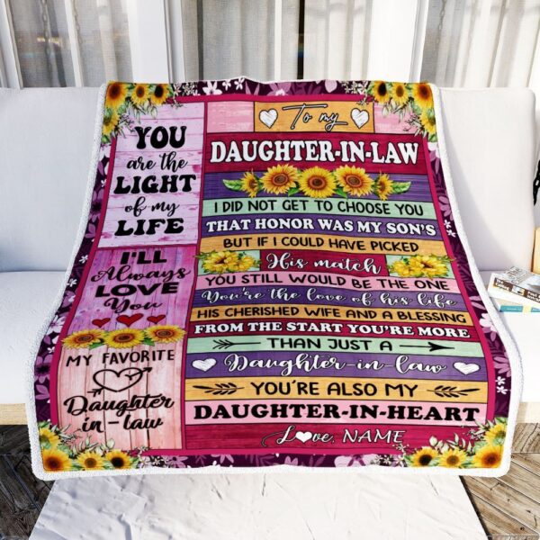 To My Daughter In Law Blanket From Mother In Law Sunflower My Favorite Daughter In Law, Mother Day Blanket, Personalized Blanket For Mom