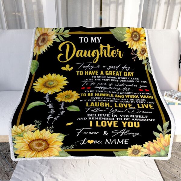 To My Daughter Sunflower Blanket From Mom Mother Every Day Laugh Love Live, Mother Day Blanket, Personalized Blanket For Mom