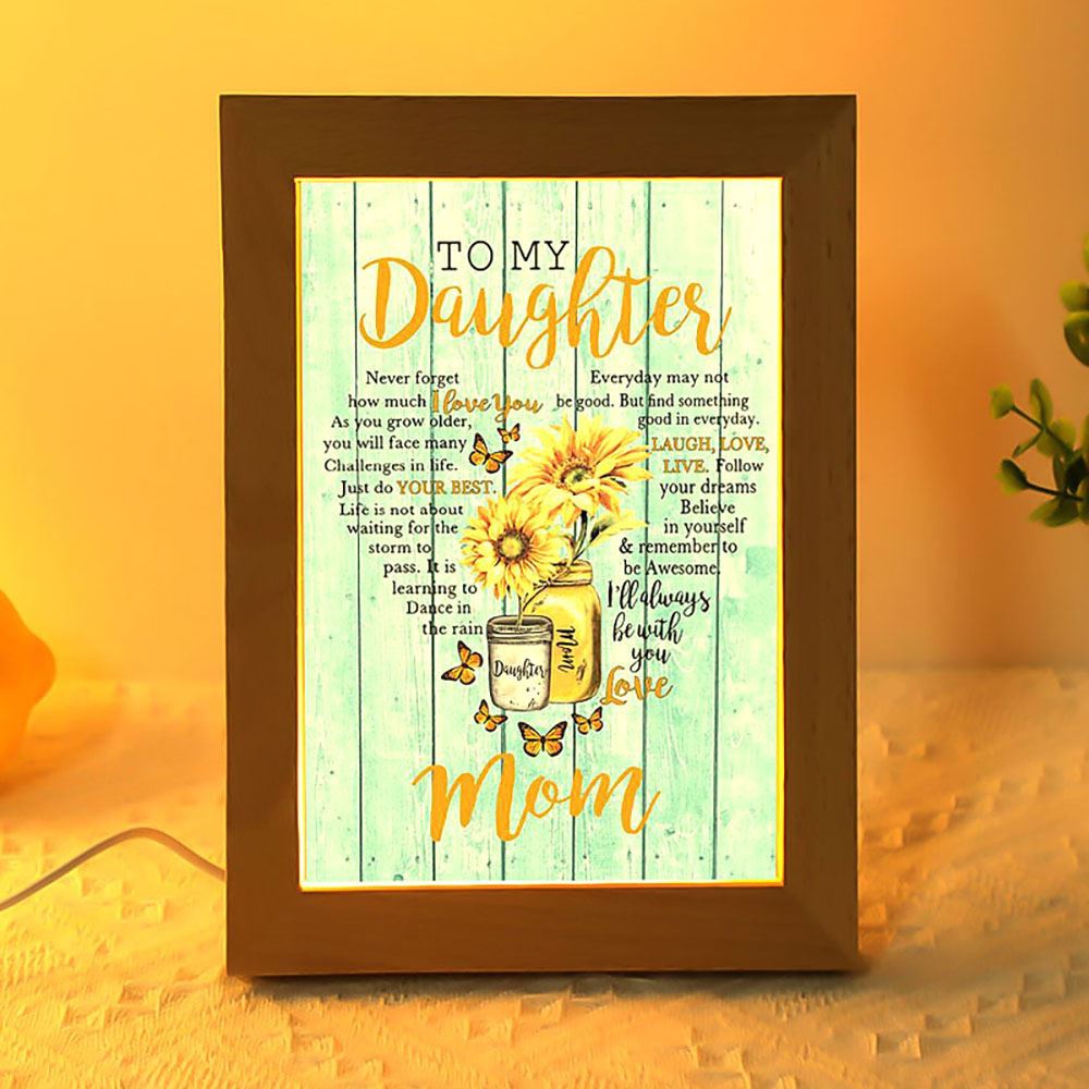 To My Daughter Sunlower Heart Shaped Frame Lamp Never Forget How Much I Love You, Picture Frame Light, Frame Lamp, Mother’s Day Gifts