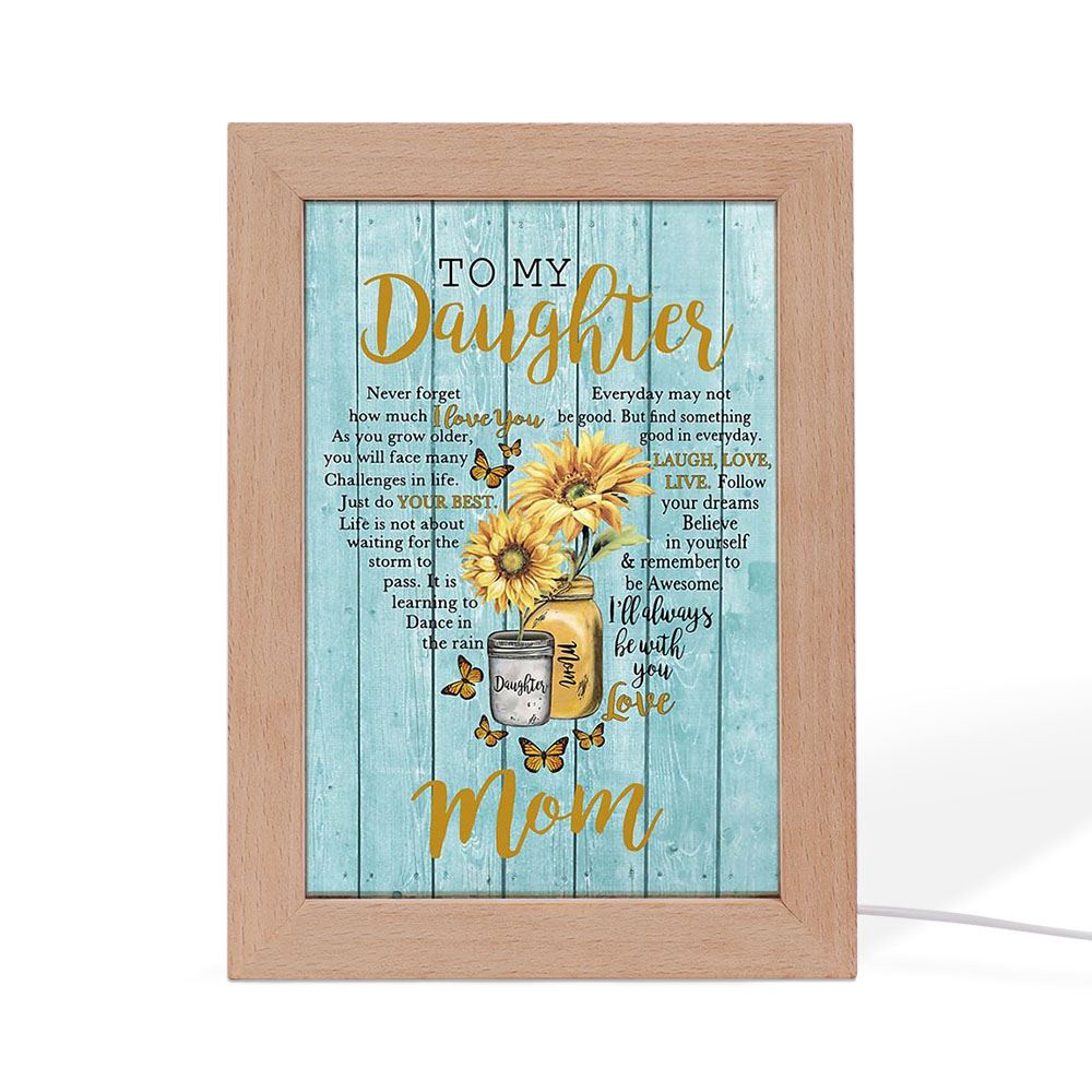 To My Daughter Sunlower Heart Shaped Frame Lamp Never Forget How Much I Love You, Picture Frame Light, Frame Lamp, Mother’s Day Gifts