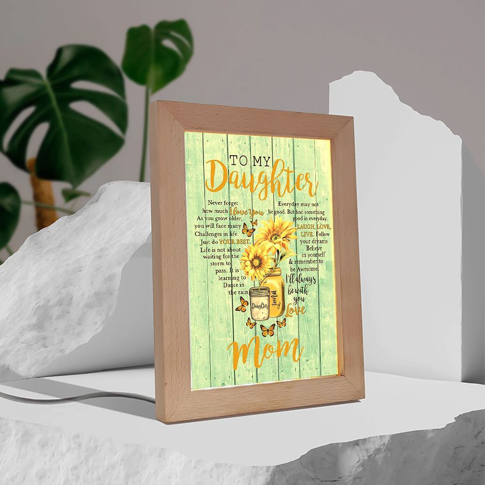 To My Daughter Sunlower Heart Shaped Frame Lamp Never Forget How Much I Love You, Picture Frame Light, Frame Lamp, Mother’s Day Gifts