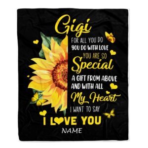 To My Gigi Blanket From Grandkids Granddaughter I Want To Say I Love You Sunfower, Mother Day Blanket, Personalized Blanket For Mom