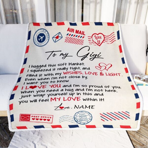 To My Gigi Blanket From Grandkids Grandson Air Mail Letter I Love You, Mother Day Blanket, Personalized Blanket For Mom