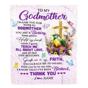 To My Godmother Blanket From Goddaughter Godson Cross Flower Thank You Blessing, Mother Day Blanket, Personalized Blanket For Mom