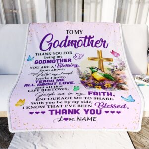 To My Godmother Blanket From Goddaughter Godson Cross Flower Thank You Blessing Mother Day Blanket Personalized Blanket For Mom 2 wvuhga.jpg