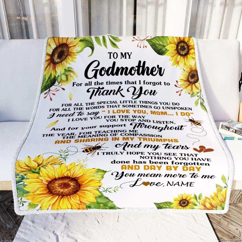 To My Godmother Blanket From Niece Nephew Sunflower Thank You I Love You, Mother Day Blanket, Personalized Blanket For Mom To My Godmother Blanket From Niece Nephew Sunflower Thank You I Love You, Mother Day Blanket, Personalized Blanket For Mom