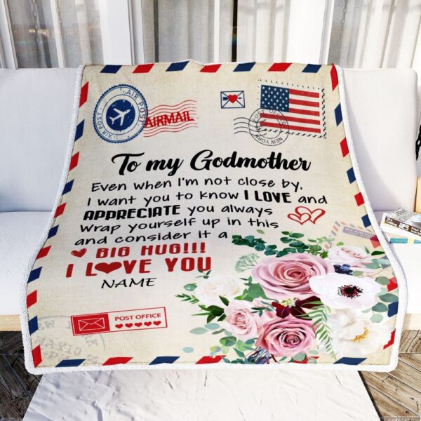 To My Godmother Blanket from Goddaughter Floral Air Mail Letter I Love You, Mother Day Blanket, Personalized Blanket For Mom