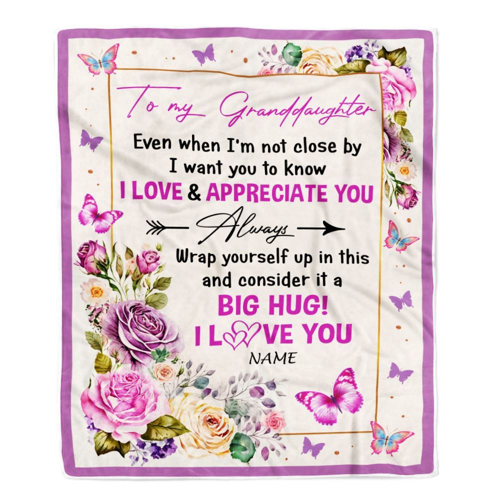 To My Granddaughter Blanket From Grandma It A Big Hug Butterfly Rose, Mother Day Blanket, Personalized Blanket For Mom To My Granddaughter Blanket From Grandma It A Big Hug Butterfly Rose, Mother Day Blanket, Personalized Blanket For Mom