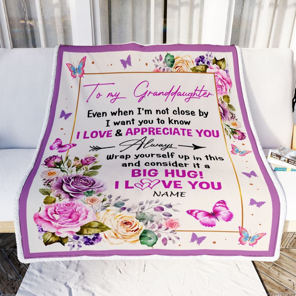 To My Granddaughter Blanket From Grandma It A Big Hug Butterfly Rose, Mother Day Blanket, Personalized Blanket For Mom To My Granddaughter Blanket From Grandma It A Big Hug Butterfly Rose, Mother Day Blanket, Personalized Blanket For Mom
