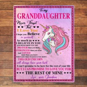 To My Granddaughter Never Forget That I Love Believe In You Braver Stronger Gift From Grandma Unicorn Blanket Blankets For Mothers Day 3 suwvhp.jpg