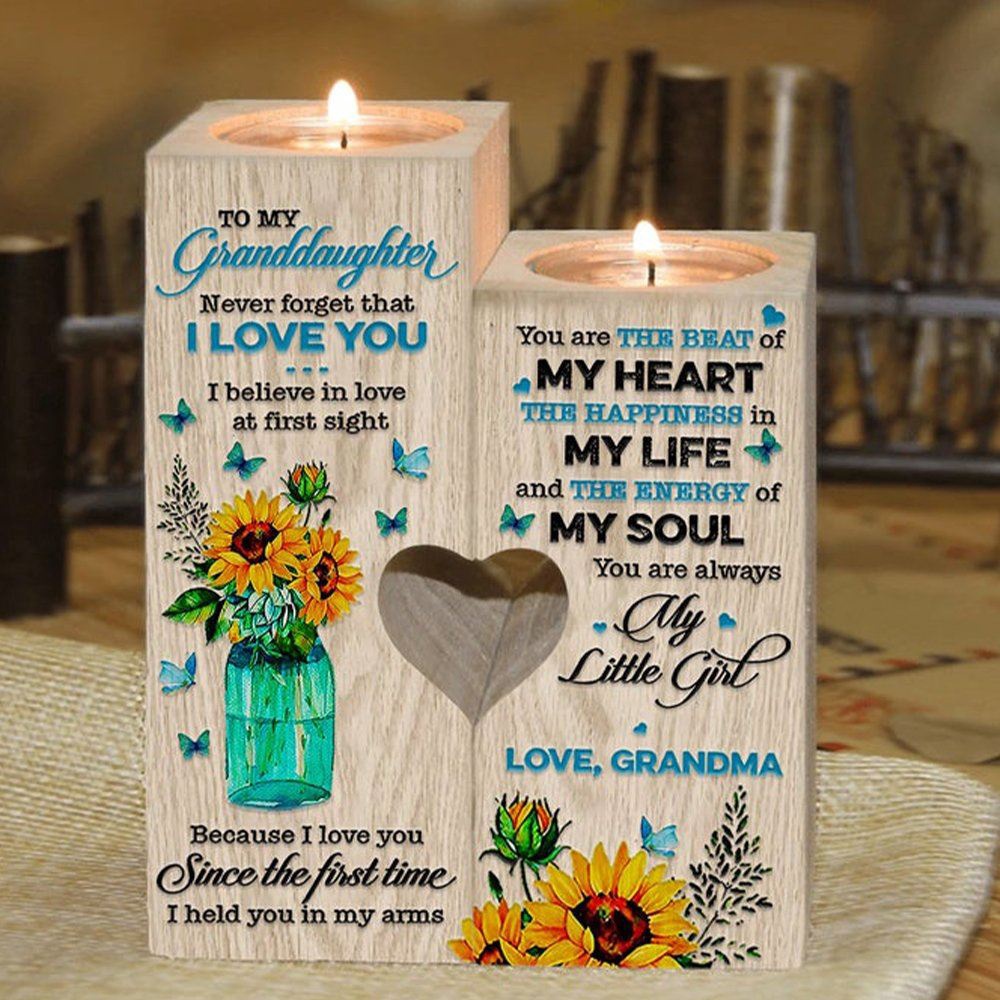 To My Granddaughter, Never Forget That I Love You. I Believe In Love At First Sight Heart Candle Holders, Mothers Day Candle