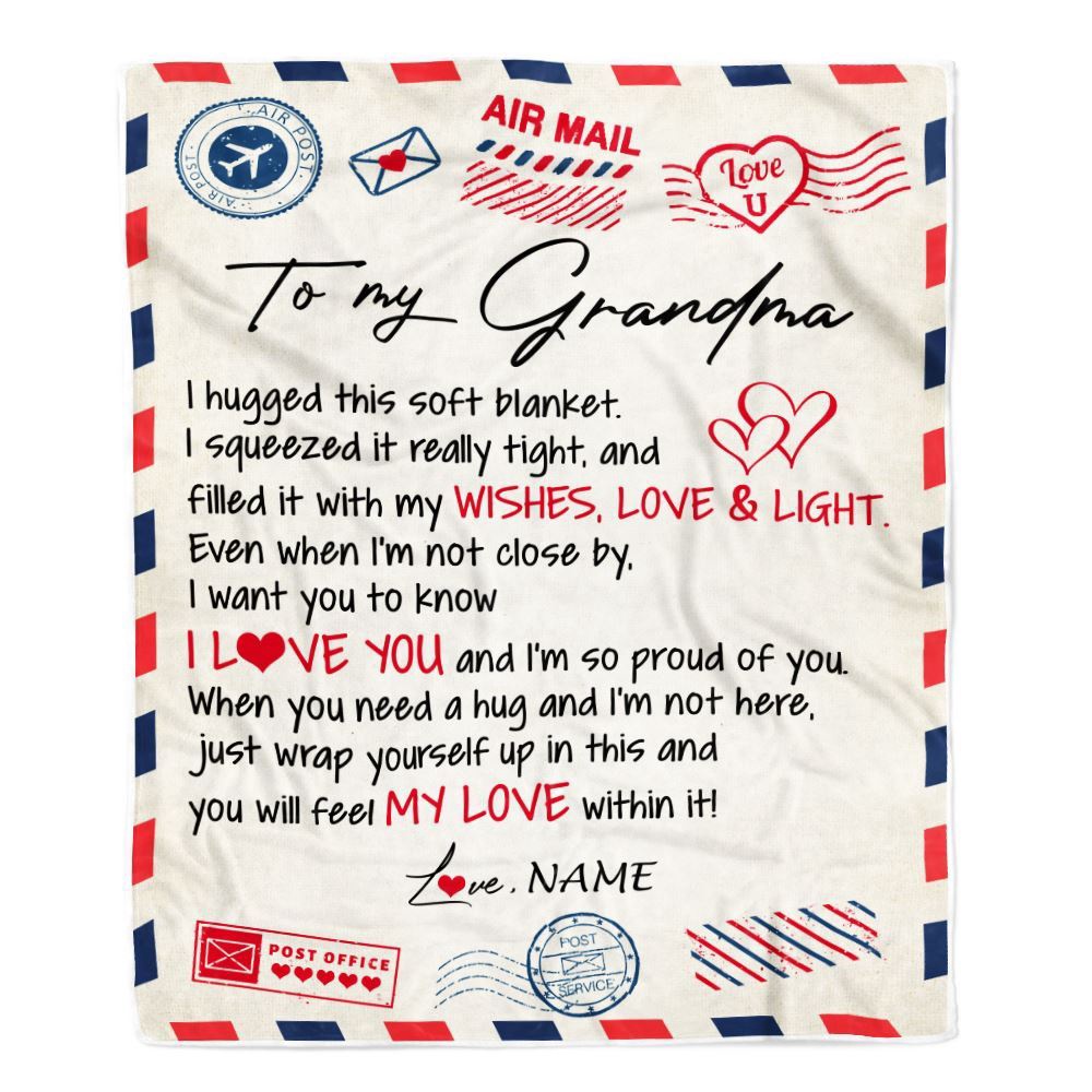 To My Grandma Blanket From Grandkids Grandson Air Mail Letter I Love You, Mother Day Blanket, Personalized Blanket For Mom To My Grandma Blanket From Grandkids Grandson Air Mail Letter I Love You, Mother Day Blanket, Personalized Blanket For Mom